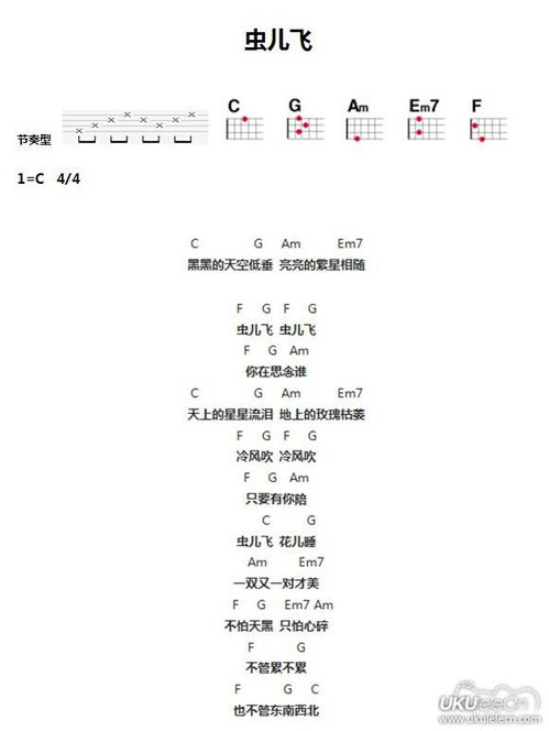 虫儿飞尤克里里弹唱教学简谱怎么弹